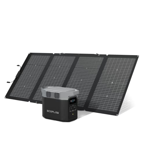 Paquete de generador solar de 220 W y EcoFlow DELTA 2 con capacidad ampliable de 1 a 3kWh, batería LFP, carga rápida, portátil para la alimentación de reserva del hogar, el camping