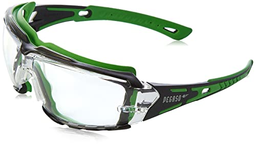 PEGASO 103.03 - Gafas proteccion gama ANTI-IMPACT modelo BLACK WHITE Lente PC Inc. Antivaho Banda elástica, verde y negro, L