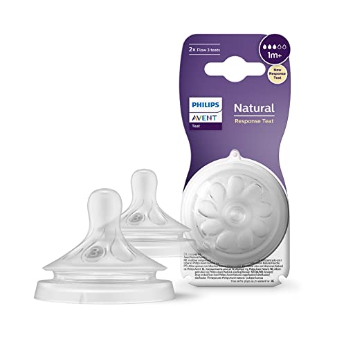 Philips Avent Tetina de biberón Natural Response: 2 tetinas de biberón de flujo 3 para recién nacidos, a partir de 1 mes, sin BPA (modelo SCY963/02)