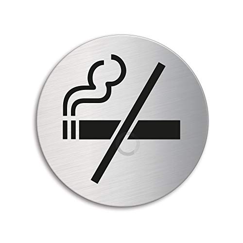 Placa Prohibido fumar | Ø 75 mm Señal acero inoxidable cepillado mate fino auto adhesivo Ofform Design No. 39062