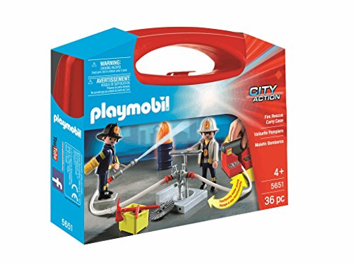 PLAYMOBIL City Action 5651 Maletín Bomberos con Bomba de Agua Real, A Partir de 4 años