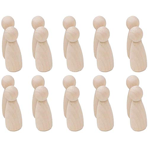 POFET 20 Piezas Naturales sin Pintar Hembra Masculina pequeños cuerpos de muñeca de Clavija de Madera para Manualidades de Bricolaje Pintura Artesanal Tallada - Chica 53 mm