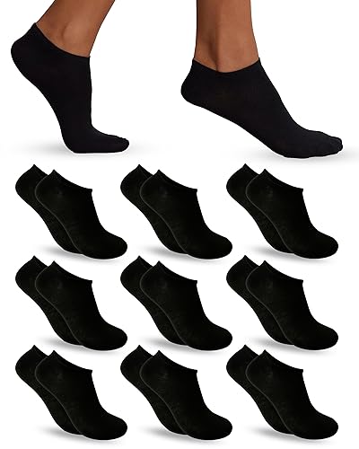 POPYS 9 Pares Calcetines cortos para Mujer y hombre - calcetines tobillero unisex (40-46, Negro invisible)