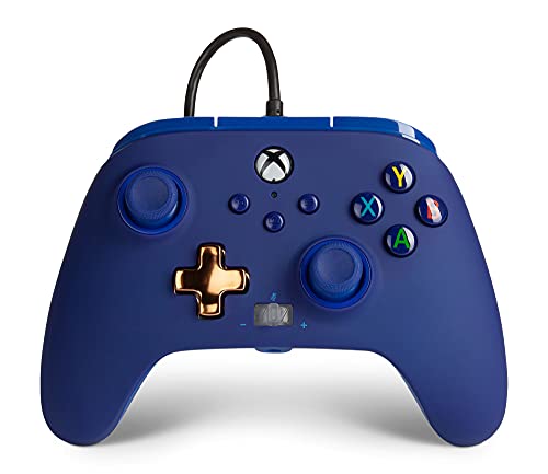 Power A - Mando con Cable, Salida de Audio y Botones programables, de Color Azul Midnight Blue (Xbox One, Xbox Serie X y Windows 10)