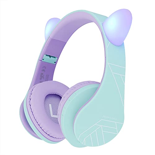 PowerLocus Auriculares para niños, Auriculares Bluetooth para niños, con 85DB Volumen Limitado, Auriculares Plegable con micrófono, Micro SD Slot, Auriculares Inalámbricos y con Cable, con Estuche