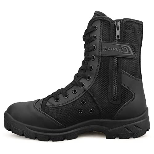 QUNLON Botas Militares Tacticas Hombre Botas de Combate Negras Botas de trabajo Transpirables Botas Policiales de Senderismo Ligeras para Exteriores Modelo307-43EU