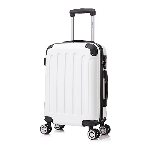 RAYKONG Maleta Cabina ABS 55x40x20cm (40L) - Trolley pequeña Equipaje de Mano Ruedas Giratorias 360º - Blanco