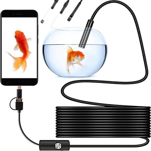 Retoo Cámara endoscópica HD impermeable con IP67 y 6 LED, endoscopio para teléfono móvil con micro USB y tipo C, cámara de tubo con cable semirígido, cámara de inspección con gancho, Android