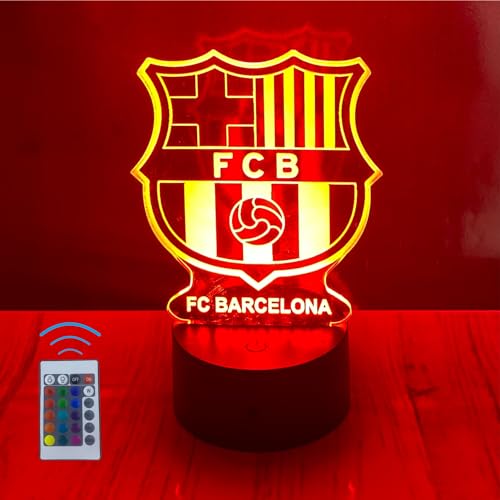 Riscko Lampara 3D Futbol Juguete de luz nocturna 3D, adecuado para la decoración del hogar de la habitación de los niños 16 cambios de color con control táctil y con mando (FC Barcelona)