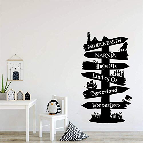 Road Sign Kids Vinilos Decorativos Vinilo Adhesivo Libro De Cuentos Poste Indicador Fandom Señor Del Anillo Narnia Peter Pan Tipografía Murales De Puertas 42X74Cm