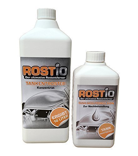 Rostio Eliminador de óxido para depositos 1 litro -más Juego de Sellado para deposito y emulsión Protectora eliminación del óxido del deposito