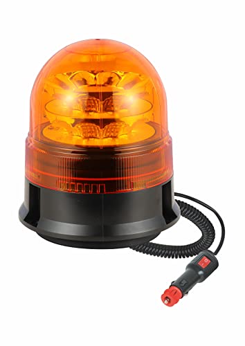 Rotativo Ámbar LED R65 Señalización Advertencia 12/24V - Homologado R65, 3 Funciones Flash Rotación Destello, Pirulo Tractor, Luz Emergencia Vehículos agrícolas, Base imán