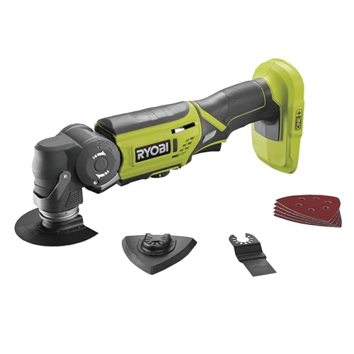 RYOBI - Multiherramienta 18V ONE+ - Herramienta Multiuso Ideal para Cortar Todo Tipo de Materiales y Lijar en Lugares Estrechos - Se Entrega con Accesorios (sin Batería y Cargador) - R18MT-0