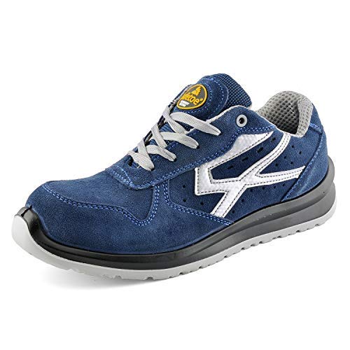 SAFETOE Zapatos de Seguridad para Hombres con Puntera de Fibra de Vidrio 7328 Zapatillas Ultra-Ligeras Azul (Talla 46, Azul)