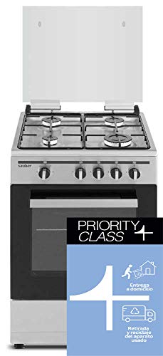 Sauber - COCINA SCI41GB 4 Quemadores - Gas Butano - 50X55 - Tapa Cristal - Color Inox - ENTREGA Y RETIARADA USADA EN DOMICILIO