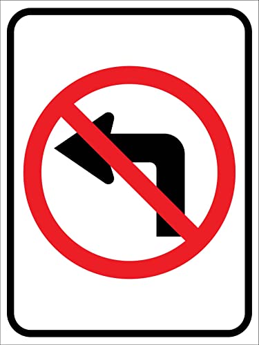 Señal De Advertencia, Prohibido Girar A La Izquierda Señal Advertencia Resistente Placa Metal Personalizado Pintura De Hierro Para Exteriores Interiores,20X30Cm