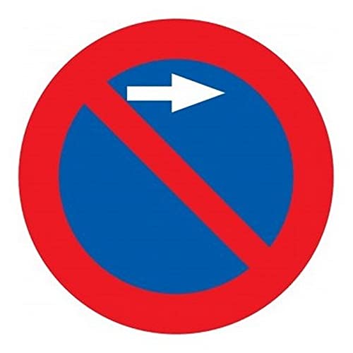Señal metálica vial R-308f Prohibido aparcar a la derecha 50 cm