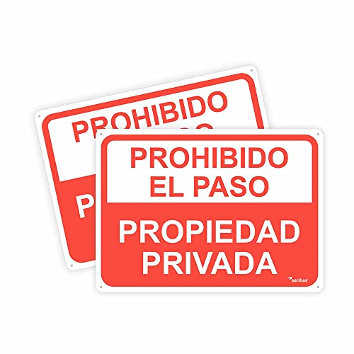 Señal propiedad privada – prohibido el paso- 35 x 25 cm – color verde o rojo – fabricado en dibond duro y resistente – con agujeros de sujeción. (Rojo)