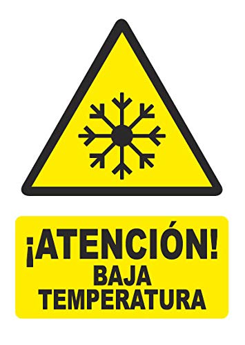 Seribas Señal Atención Baja Temperatura, Cartel de PVC 0,7 mm A4 21 x 30 cm Tinta y Material Resistente Interiores y Exteriores