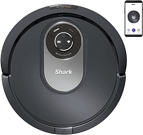 Shark AI Robot aspirador, hasta 90 minutos de autonomía, tecnología antienredos Anti Hair Wrap, ideal para alfombras y suelos duros, control Manual o con app, en gris, RV2001EU