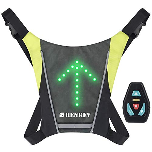 shenkey Chaleco de Ciclismo LED con Señales de Giro - Control Remoto, Reflectante e Impermeable, Recargable por USB, Fácil de Instalar para la Seguridad en Ciclismo