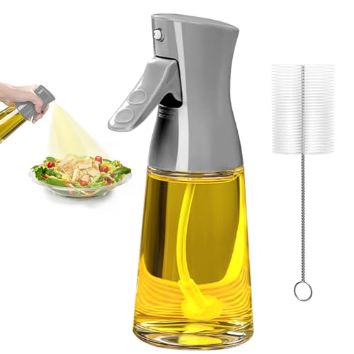 Showvigor Pulverizador de aceite de oliva para cocinar, botella dispensadora de aceite de vidrio de 180 ml con cepillo, aceite de colza y vinagre para cocina, accesorios rellenables ampliamente