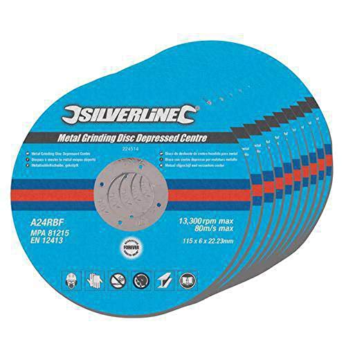 Silverline Tools 224514 - Discos de desbaste de centro hundido para metal, 10 pzas (115 x 6 x 22,2 mm)