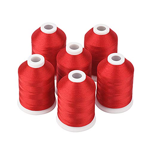 Simthread 6 bobinas de hilo rojo para bordar a máquina 1000 m para Brother, Babylock, Janome, Pfaff, Singer, Bernina y otras máquinas domésticas (rojo)