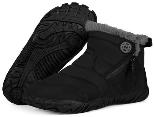 Sisttke Barefoot Botas Hombre Mujer Botines de Nieve Senderismo Impermeables Zapatos Fur Forro Aire Libre Boots, Negro, 44 EU