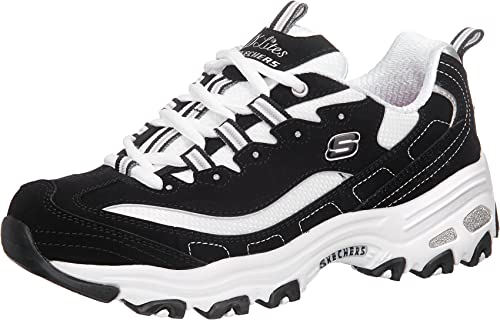 Skechers D'Lites Biggest Fan, Zapatillas Mujer, Multicolor (Black Trubuck/White Mesh/Silver Trim), 38 EU