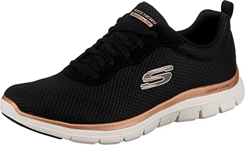 Skechers Flex Appeal 4.0 Brilliant View, Zapatillas Mujer, Black Mesh Rose Gold Trim, 38.5 EU