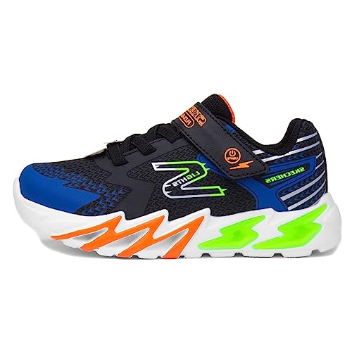 Skechers Flex-Glow Bolt, Zapatos Deportivos Niños, Black Synthetic / Textile / Blue, Lime, & Ora, 31 EU