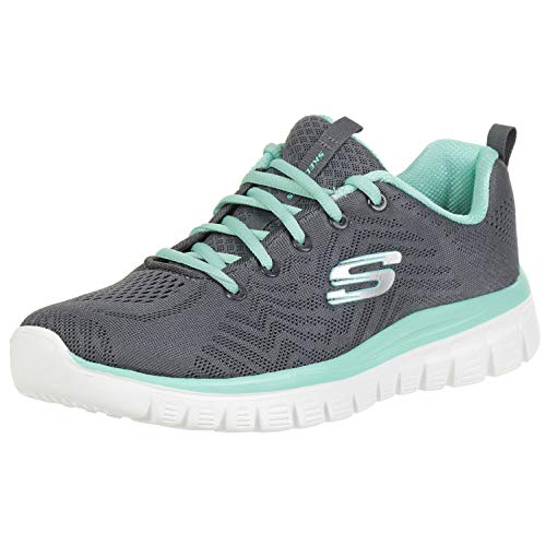 Skechers Graceful Get Connected, Zapatillas Mujer, Charcoal Mesh Green Trim, 36 EU