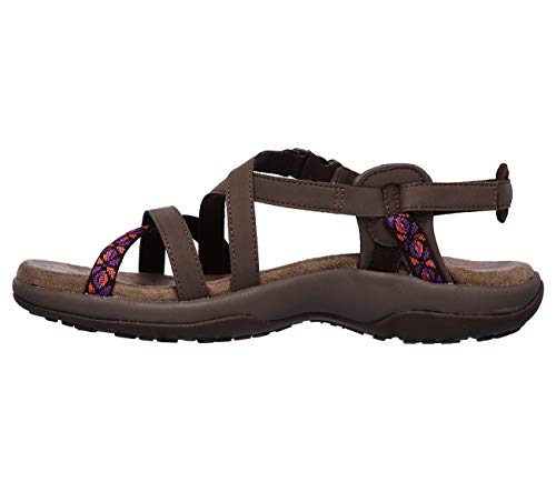 Skechers REGGAE SLIM VACAY, Sandalias de Talón Abierto para Mujer, Chocolate Duraleather/ Webbing, 38 EU