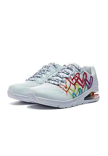 Skechers Uno 2 Floating Love, Sneakers Mujer, White/Multicolor Heart Print, 36 EU