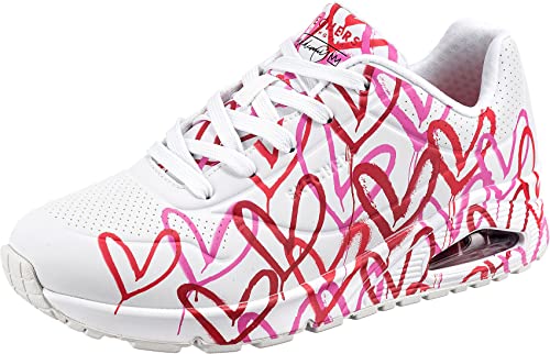 Skechers UNO Spread The Love, Zapatillas Mujer, White W Red and Pink Heart Print Durabuck M, 39 EU