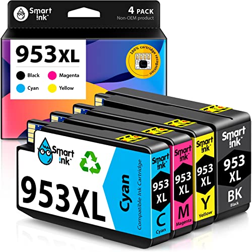 Smart Ink Reemplazo Compatible del Cartucho de Tinta HP 953 XL 953XL 4 Pack con tecnología de chip avanzado para usar con Officejet Pro 7720 7730 7740 8210 8218 8710 8715 8718 8720 8725 8728 8730 8740