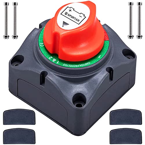 Spurtar Interruptor de Batería 12V 24V 48V Desconectador de Bateria 1-2-Both-OFF, Resistente al Agua Cortacorrientes Bateria para Coche Moto Barco Caravana Camión