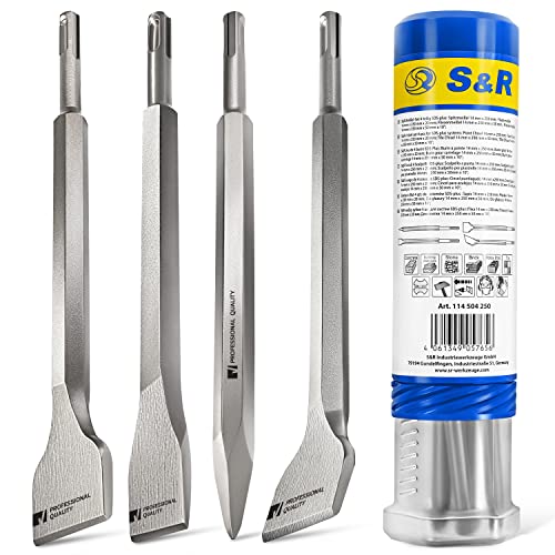 S&R Juego de 4 Cinceles SDS-Plus Azulejos Albañilería Hormigón Piedra para Taladro Bosch Makita Metabo y otras marcas