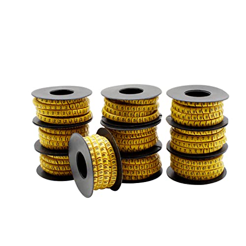 SRJQXH 10 Rollos de Tubo de Etiquetas de Marcador de Cable de 0~9, 2,5mm², Aproximadamente 270 Cápsulas por Rollo, Diámetro de Alambre de Hasta 4,2 mm, Material de PVC, No es Fácil de Caer