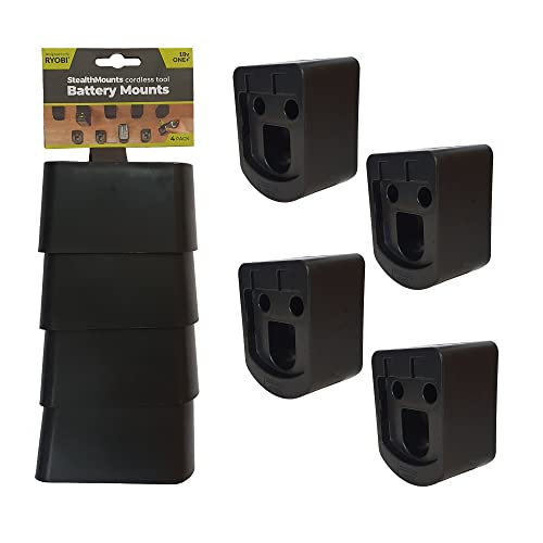 StealthMounts Soportes de batería para Ryobi 18v | Porta Baterías para Ryobi 18v | Paquete de 4 | Organizadores de batería negro para Ryobi 18v