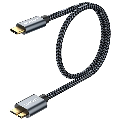 SUNGUY USB C Micro USB 3.0 Cable de Disco Duro, 5Gbit/s Cable de Disco Duro USB, Cable de Datos, Cable de Carga Gris, USB C Macho a Micro B Macho（0.5m）