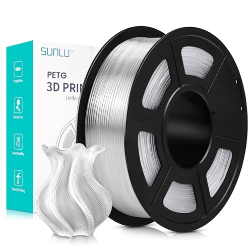 SUNLU Filamento PETG para impresora 3D, filamento PETG 3D de 0.069 pulgadas, buena resistencia al impacto, precisión dimensional +/- 0.02 mm, carrete de 2.2 libras, 320 metros, transparente