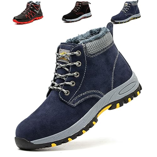 SVVSHE Botas de Seguridad para Hombre Mujer Invierno Zapatos de Seguridad Comodas Impermeable Zapatillas de Trabajo con Puntera de Acero Botas de Trabajo Zapatillas de Trekking, Azul, 42 EU