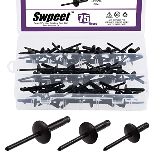 Swpeet 120 remaches ciegos de aluminio de brida grande de 3/16 x 3/8 pulgadas, 4/5 pulgadas / 1 pulgadas, remache de extremo abierto para uso en interiores y exteriores