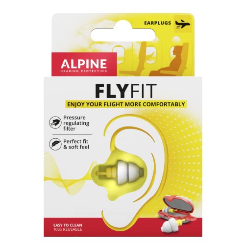 Tapones Alpine FlyFit - Regulan la presión del aire para prevenir el dolor de tímpano - Filtros suaves diseñados para viajar - Material hipoalergénico cómodo - Tapones reutilizables