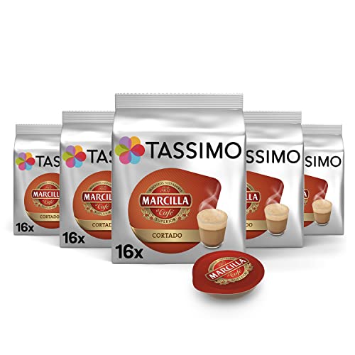 Tassimo Cápsulas de Café Marcilla Cortado | 80 Cápsulas Compatibles con Cafetera Tassimo - 5PACK - Amazon Exclusive