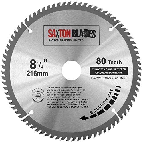 TCT21680T Saxton TCT - Hoja de sierra circular para madera, 216 mm x 30 mm x orificio x 80 T para Bosch Makita Dewalt