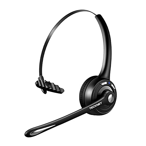 TECKNET Auriculares Bluetooth,inalámbricos con micrófono con cancelación de Ruido, de Silencio para Camionero/teléfono móvil/PC/Call Centro/Skype
