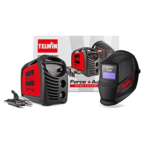 Telwin 815863 Force 165 Soldadora inverter a electrodo MMA con casque de soldadura automático y accesorios para soldadura, 230 V, 4,23 kg, Rojo